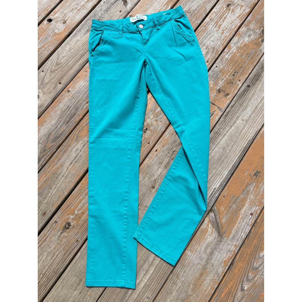 Aeropostale Women Skinny Twill Pants Teal Turquoise Size 6 Regular Chino Stretch
